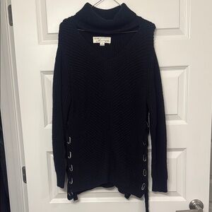 Black Sweater with Side Lace-Up Detail